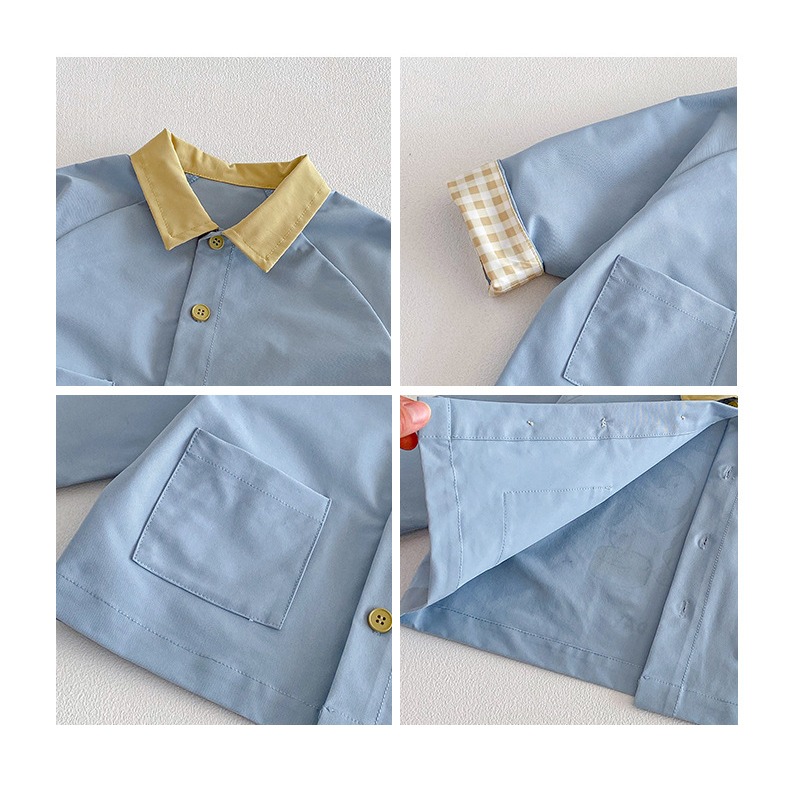 寶寶春季撞色翻領格紋卡通長袖外套-細節圖7