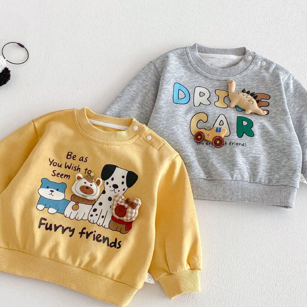 寶寶春季毛巾繡狗狗立體玩偶長袖衛衣-細節圖4