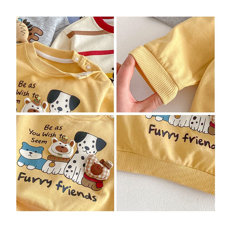 寶寶春季毛巾繡狗狗立體玩偶長袖衛衣-細節圖9