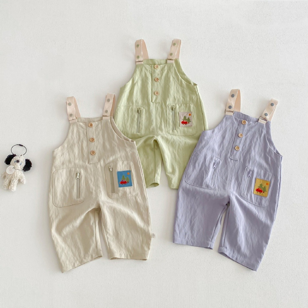 寶寶春季標籤純色休閒吊帶長褲-細節圖2