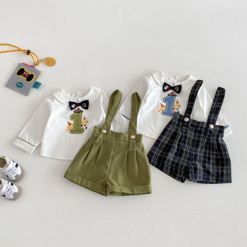 寶寶春季卡通領結禮服襯衫/吊帶褲-細節圖2