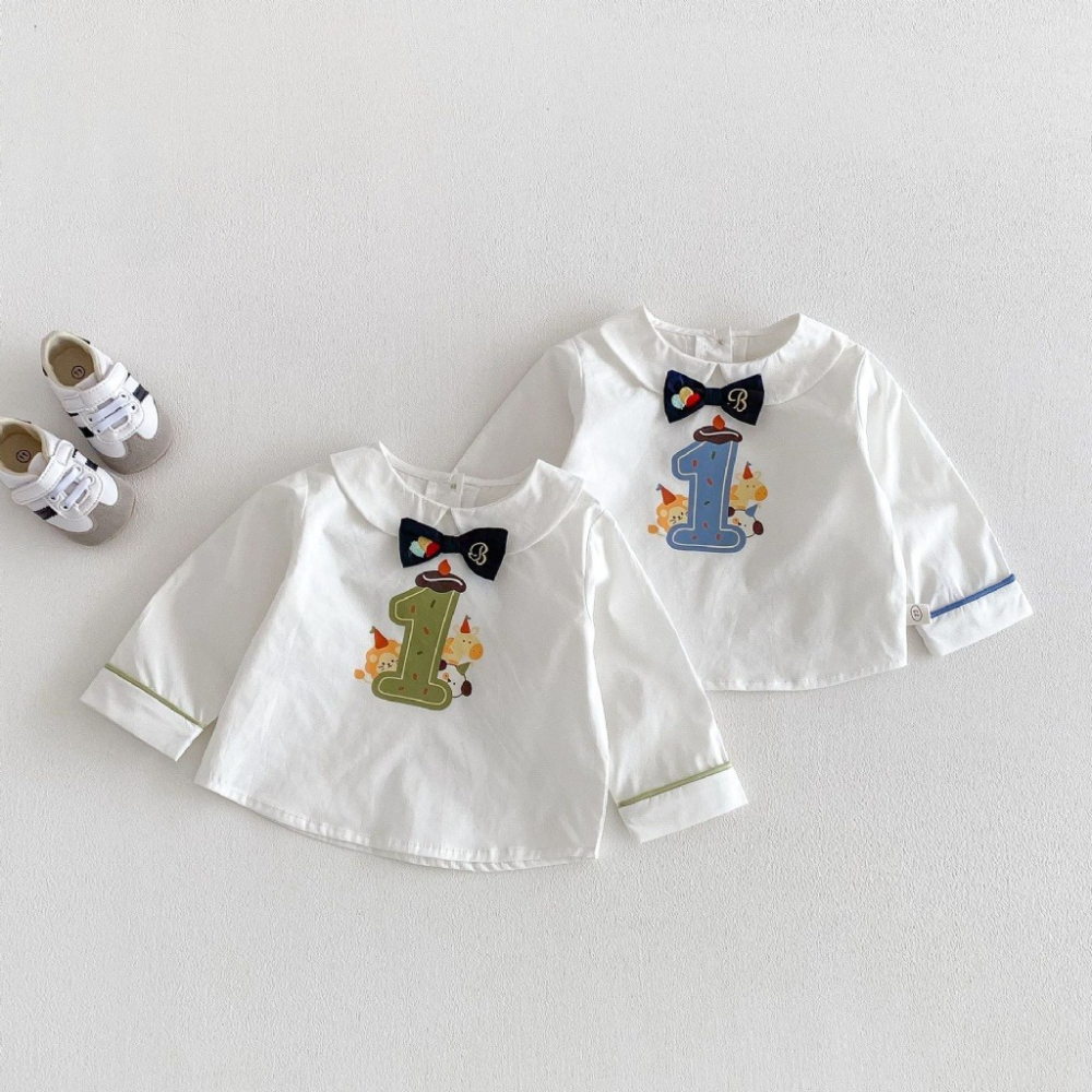 寶寶春季卡通領結禮服襯衫/吊帶褲-細節圖3