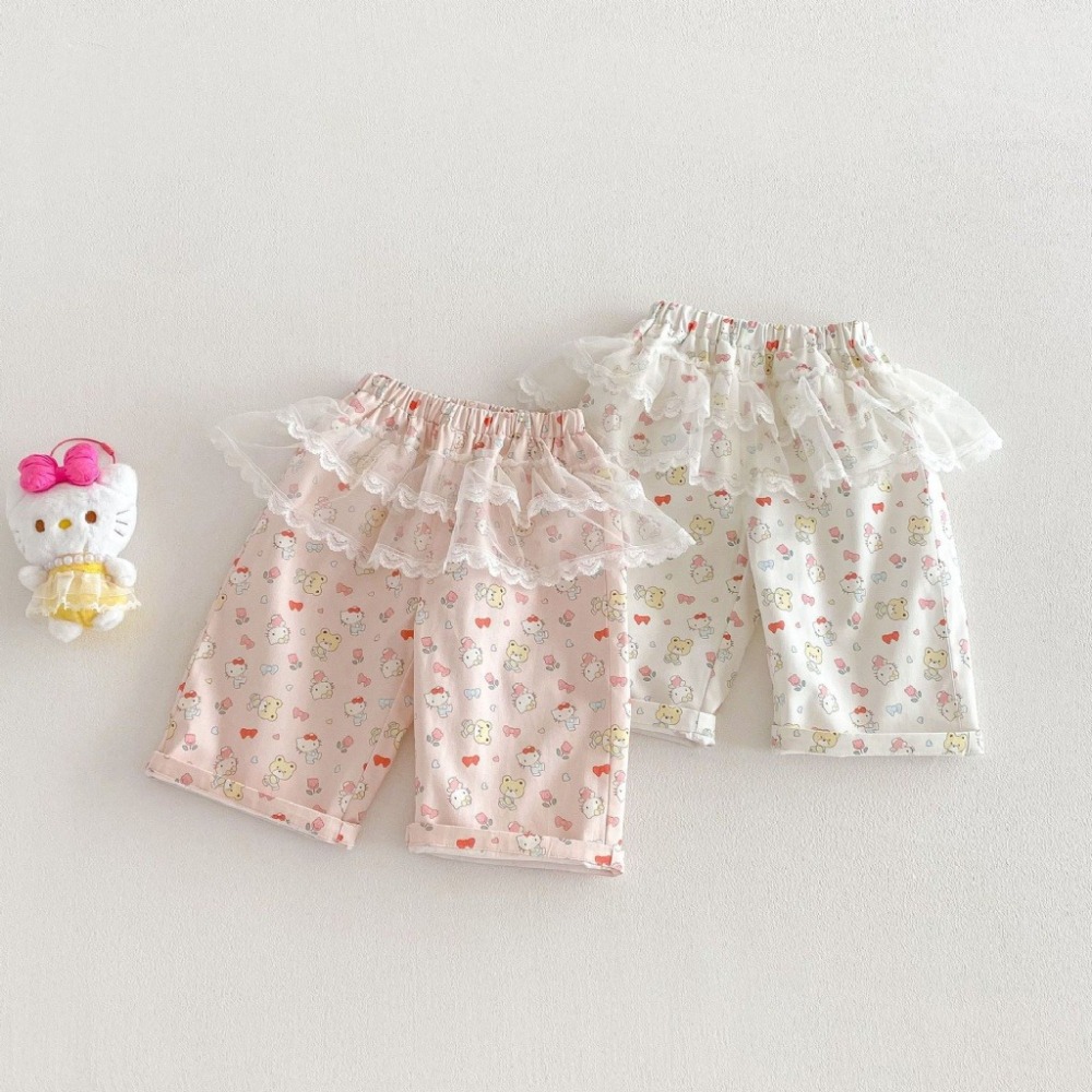 寶寶春季卡通滿版卡通貓咪網紗休閒褲-細節圖2