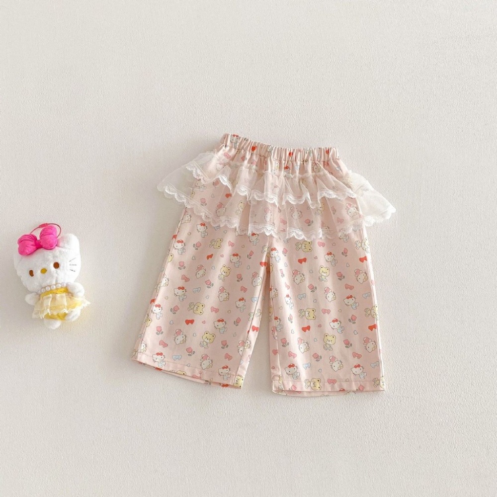 寶寶春季卡通滿版卡通貓咪網紗休閒褲-細節圖3