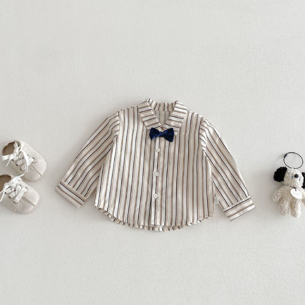 寶寶春季滿版領結條紋襯衫/吊帶褲-細節圖5