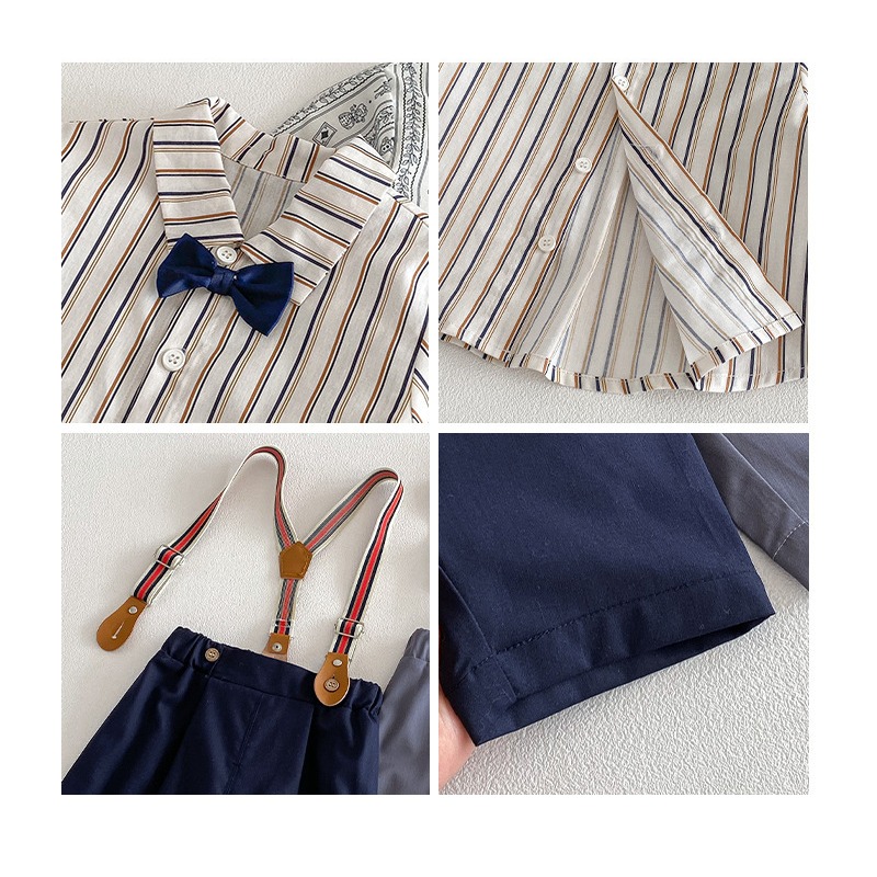 寶寶春季滿版領結條紋襯衫/吊帶褲-細節圖9