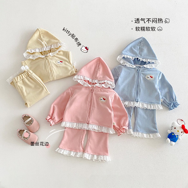 寶寶春季連帽外套＋蕾絲休閒褲兩件套-細節圖2
