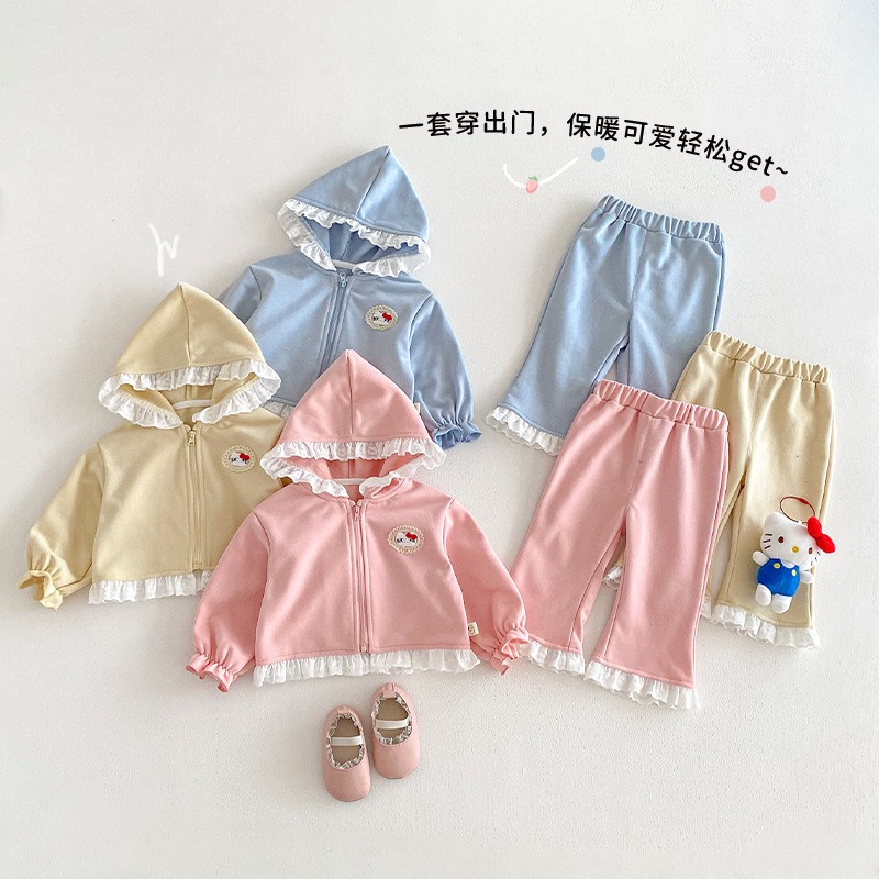 寶寶春季連帽外套＋蕾絲休閒褲兩件套-細節圖3