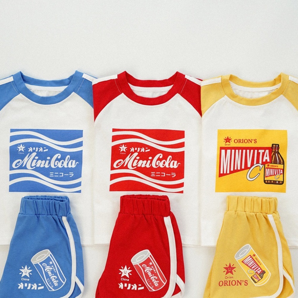 兒童夏季復古汽水風．活力拼色套裝(80-130碼)-細節圖4