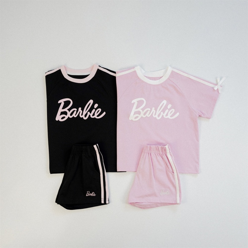 兒童夏季Barbie運動甜心字母蝴蝶結套裝(80-150碼)-細節圖2