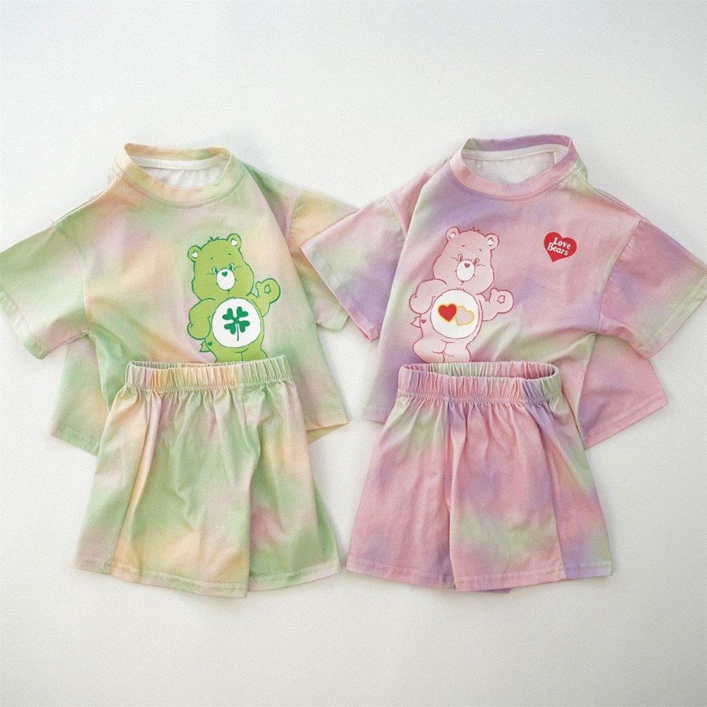 兒童夏季彩霧愛心熊．夢幻紮染套裝(80-130碼)-細節圖2