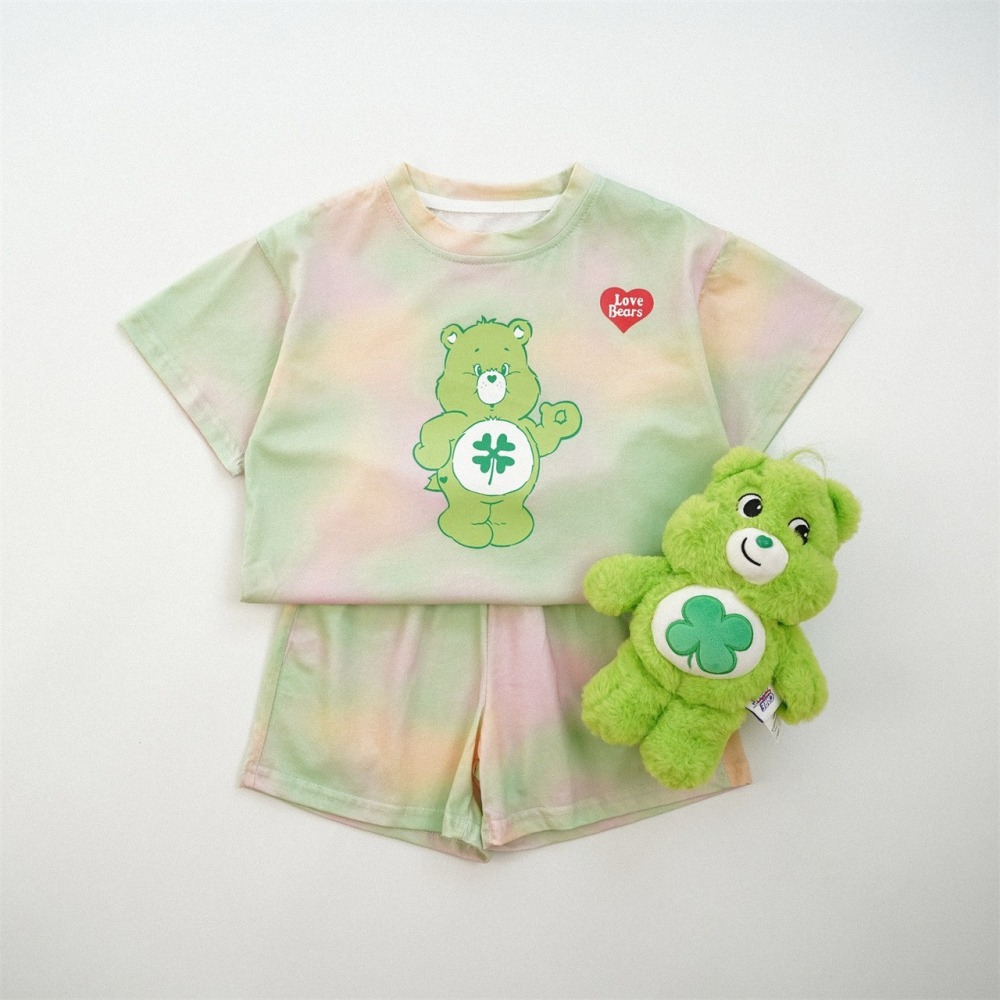 兒童夏季彩霧愛心熊．夢幻紮染套裝(80-130碼)-細節圖3