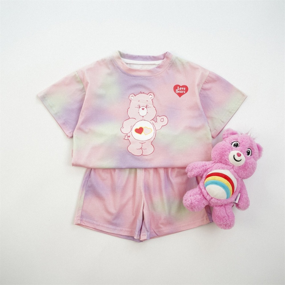 兒童夏季彩霧愛心熊．夢幻紮染套裝(80-130碼)-細節圖4