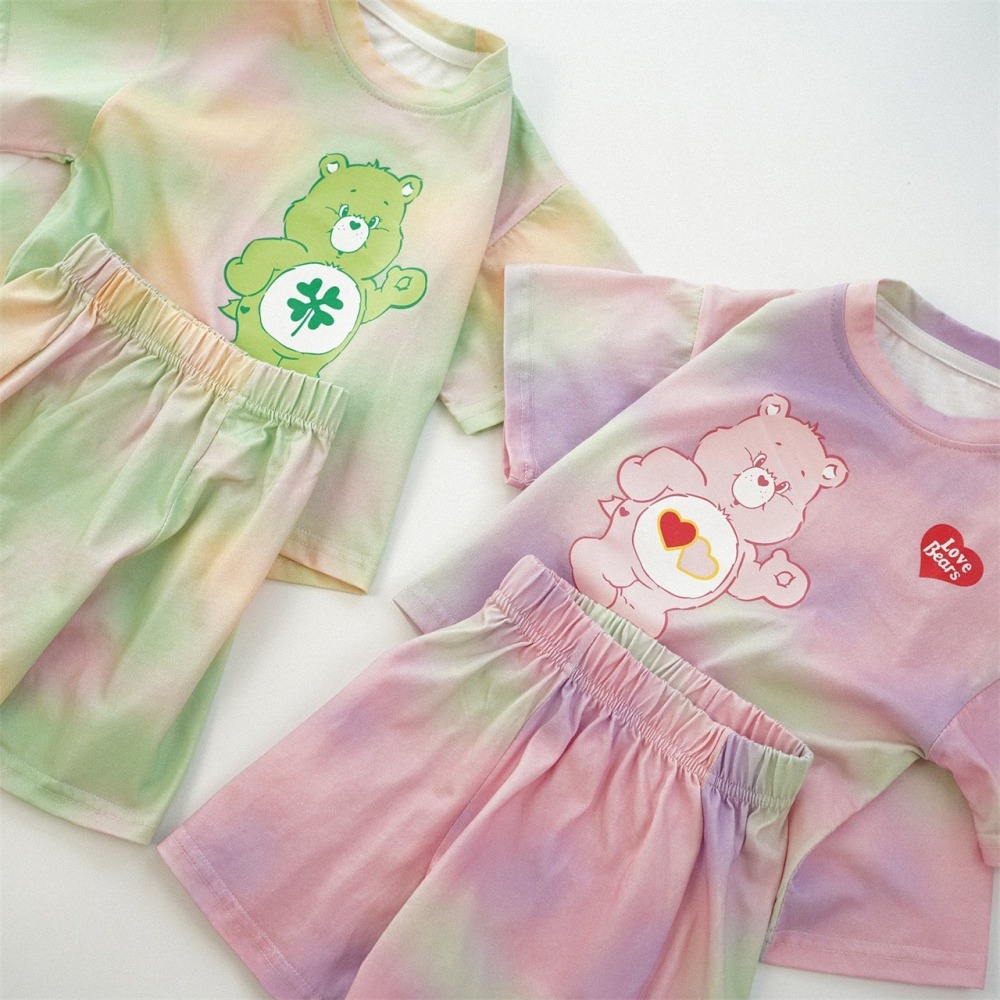 兒童夏季彩霧愛心熊．夢幻紮染套裝(80-130碼)-細節圖5