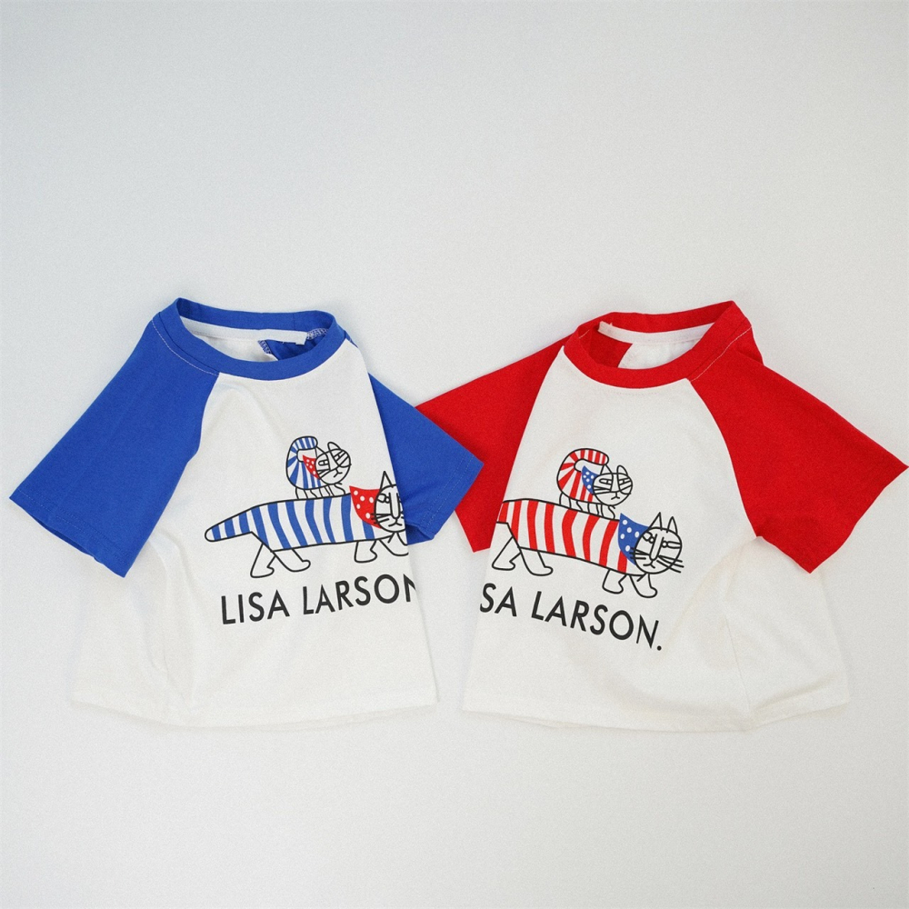 兒童夏季北歐條紋貓．童趣撞色T恤(80-150碼)-細節圖2