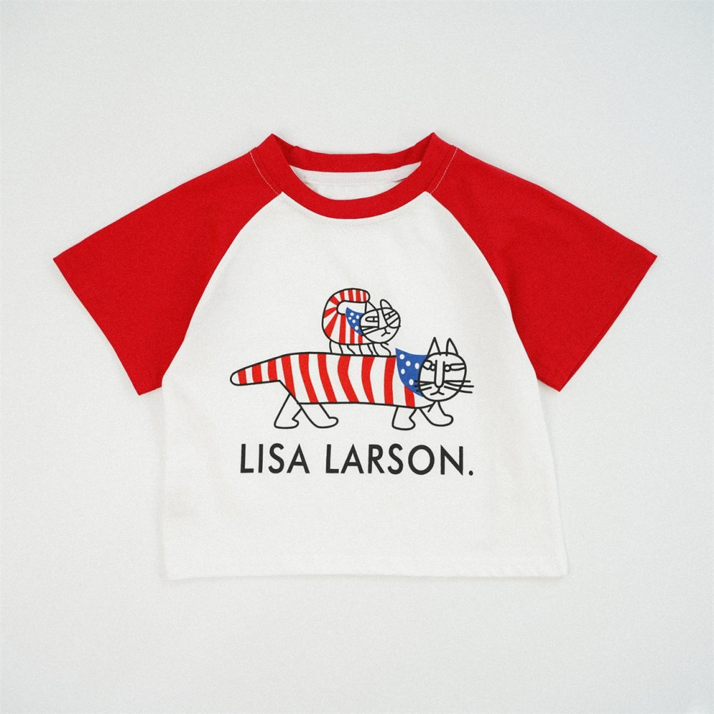 兒童夏季北歐條紋貓．童趣撞色T恤(80-150碼)-細節圖3