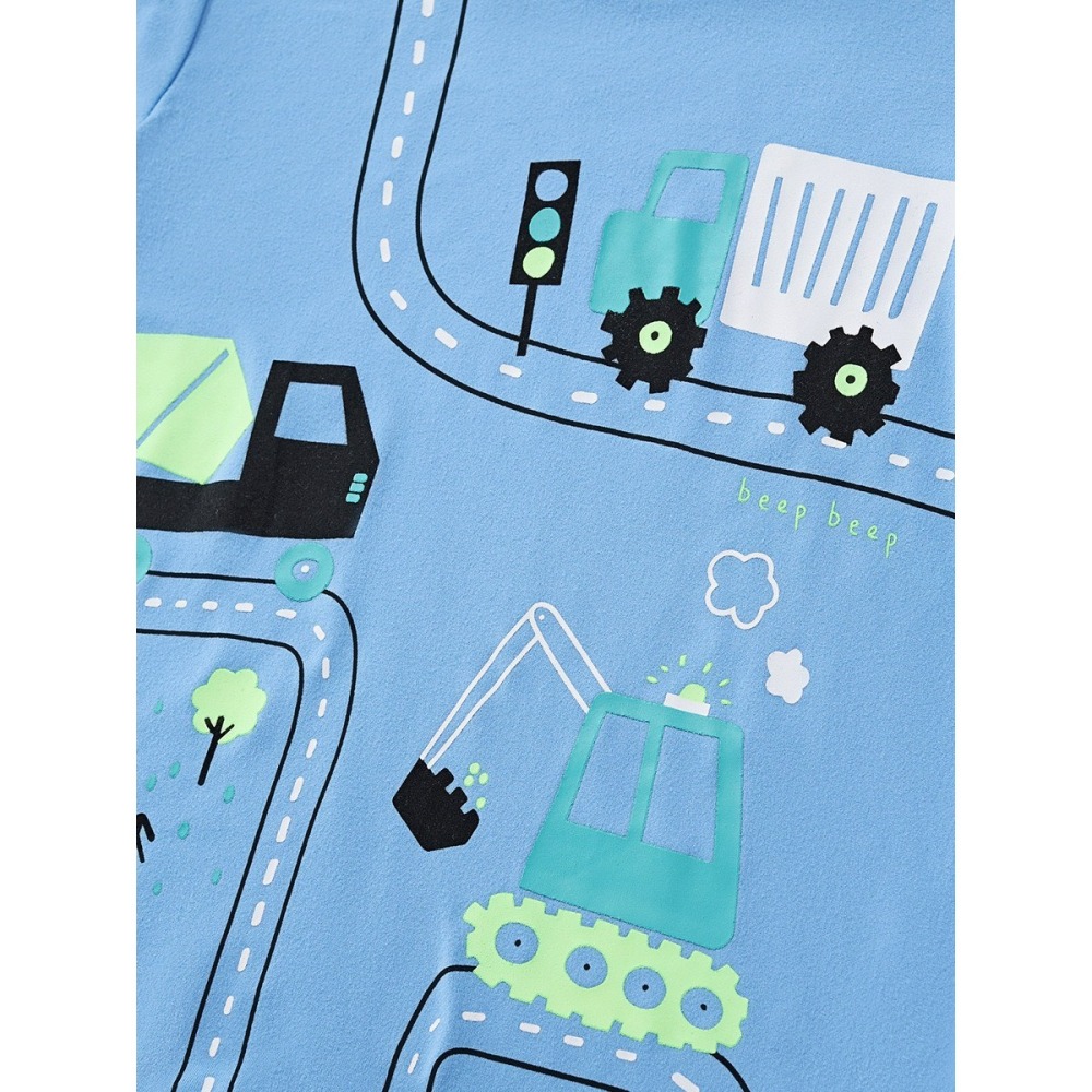 兒童夏季時尚歐美風短袖圓領T恤-卡通汽車(藍)-細節圖3