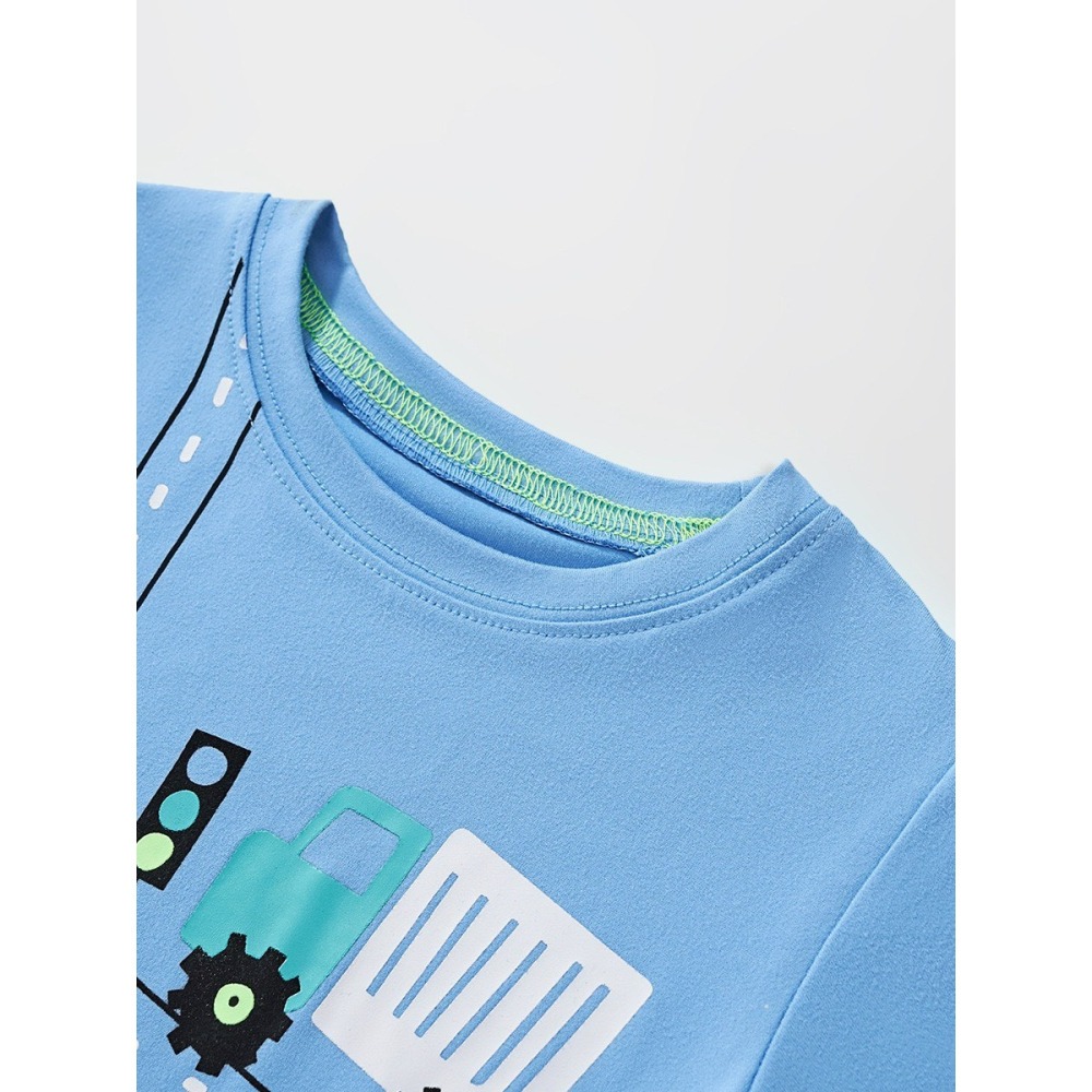 兒童夏季時尚歐美風短袖圓領T恤-卡通汽車(藍)-細節圖4