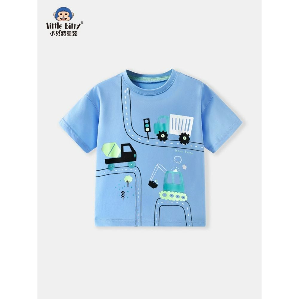 兒童夏季時尚歐美風短袖圓領T恤-卡通汽車(藍)-規格圖5