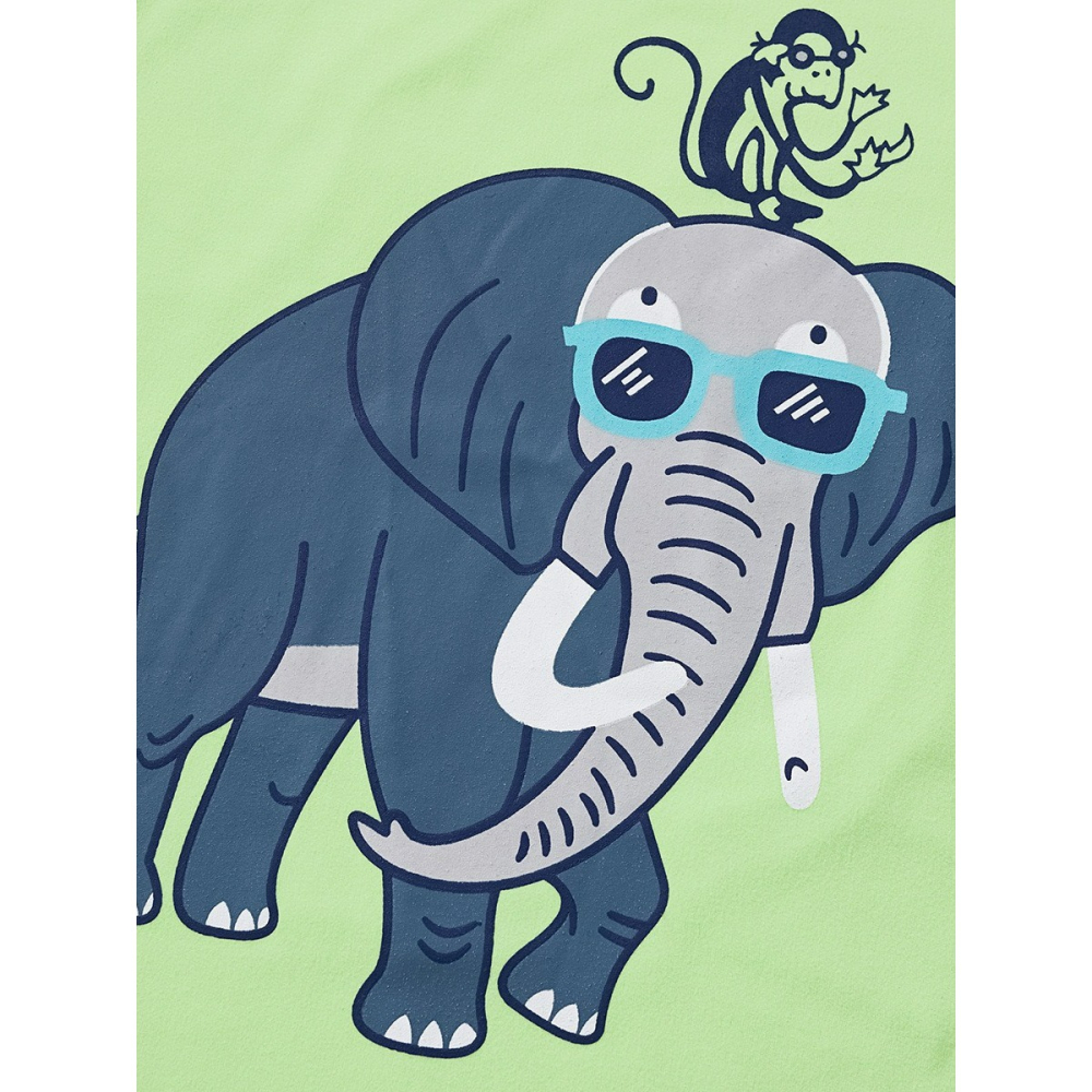 兒童夏季時尚歐美風短袖圓領T恤-卡通大象(綠)-細節圖3