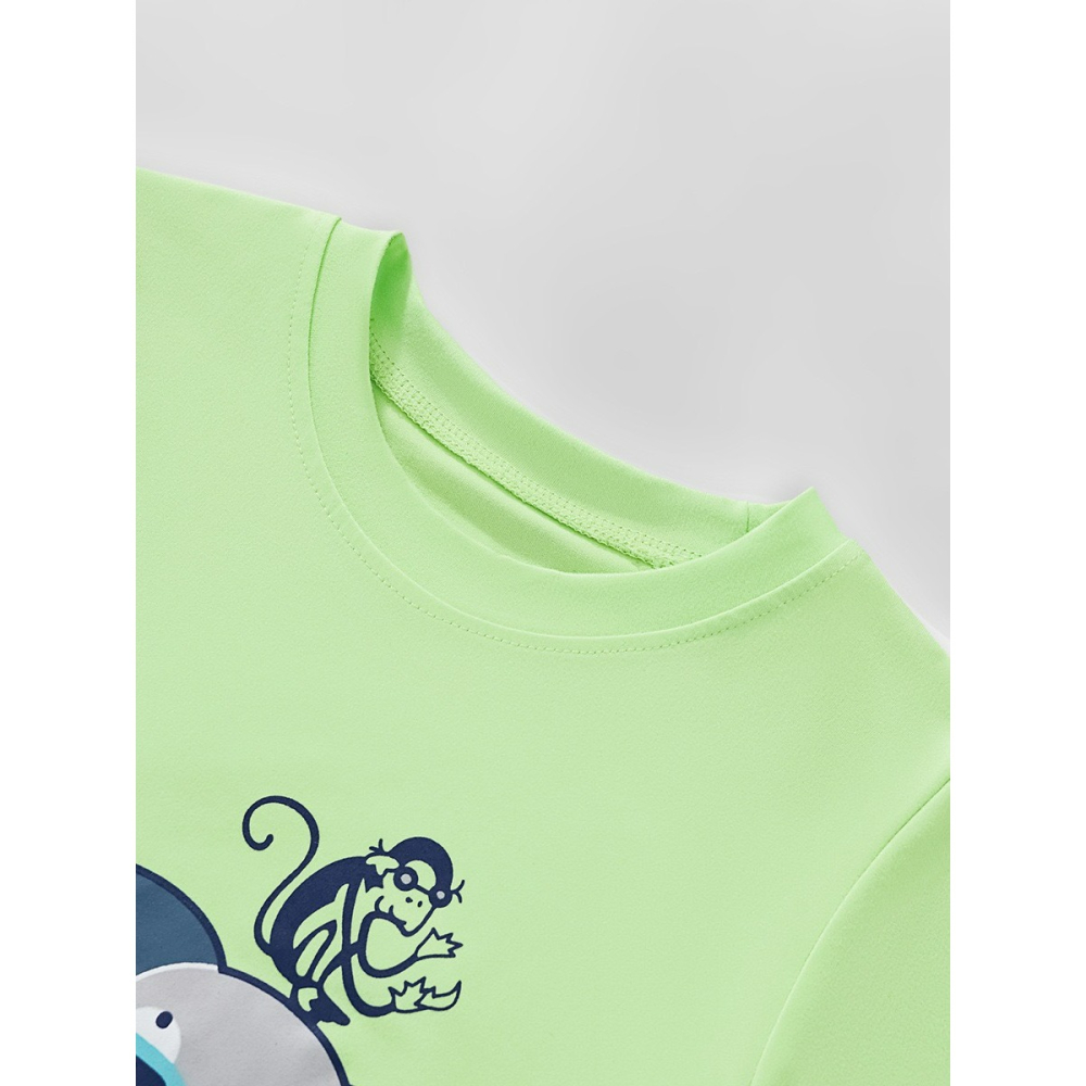 兒童夏季時尚歐美風短袖圓領T恤-卡通大象(綠)-細節圖4