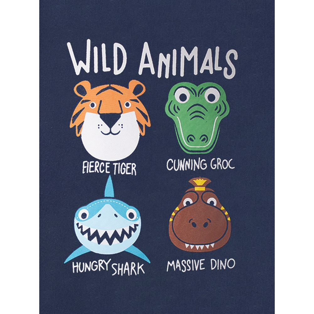 兒童夏季時尚歐美風短袖圓領T恤-卡通動物(藏青)-細節圖3