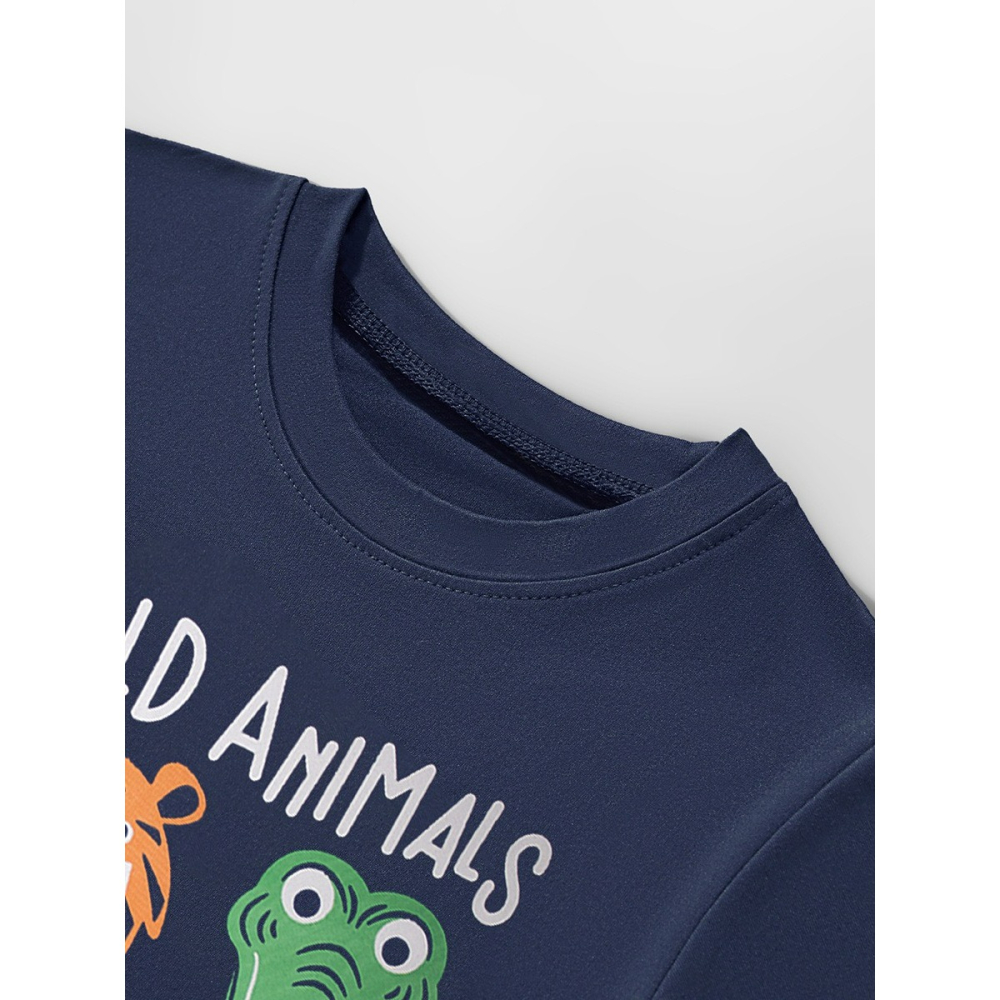 兒童夏季時尚歐美風短袖圓領T恤-卡通動物(藏青)-細節圖4