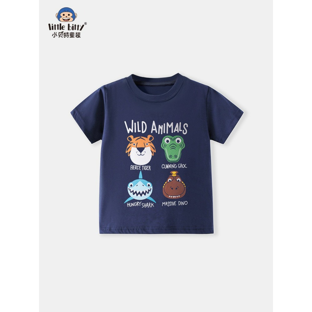 兒童夏季時尚歐美風短袖圓領T恤-卡通動物(藏青)-規格圖5