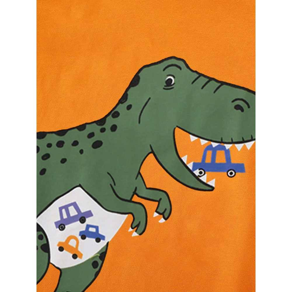 兒童夏季時尚歐美風短袖圓領T恤-卡通恐龍(橘)-細節圖2