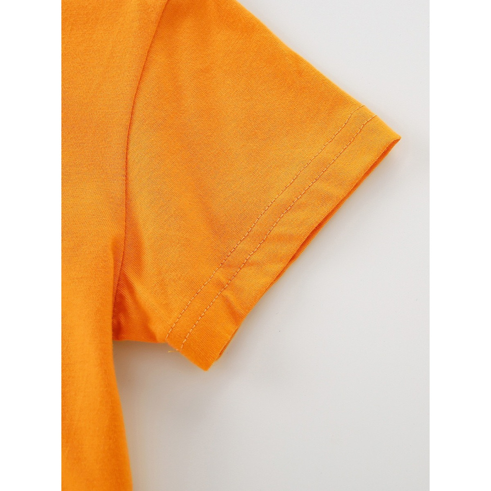 兒童夏季時尚歐美風短袖圓領T恤-卡通恐龍(橘)-細節圖4