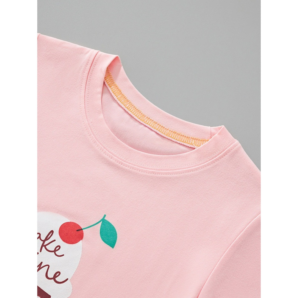 兒童夏季時尚歐美風短袖圓領T恤-卡通冰淇淋(粉)-細節圖4