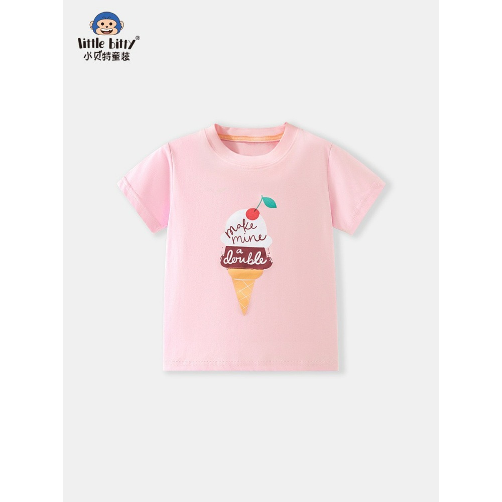 兒童夏季時尚歐美風短袖圓領T恤-卡通冰淇淋(粉)-規格圖5
