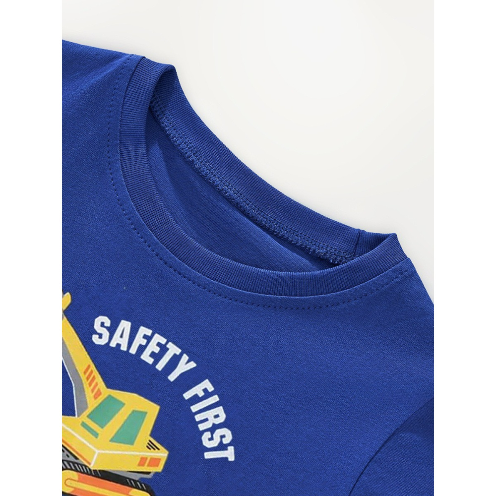 兒童夏季時尚歐美風短袖圓領T恤-卡通工程車(藍)-細節圖4