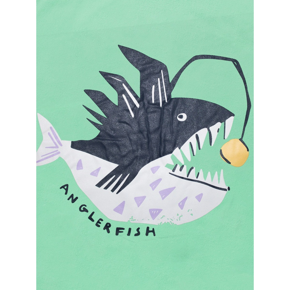 兒童夏季時尚歐美風短袖圓領T恤-卡通貪吃魚(綠)-細節圖3