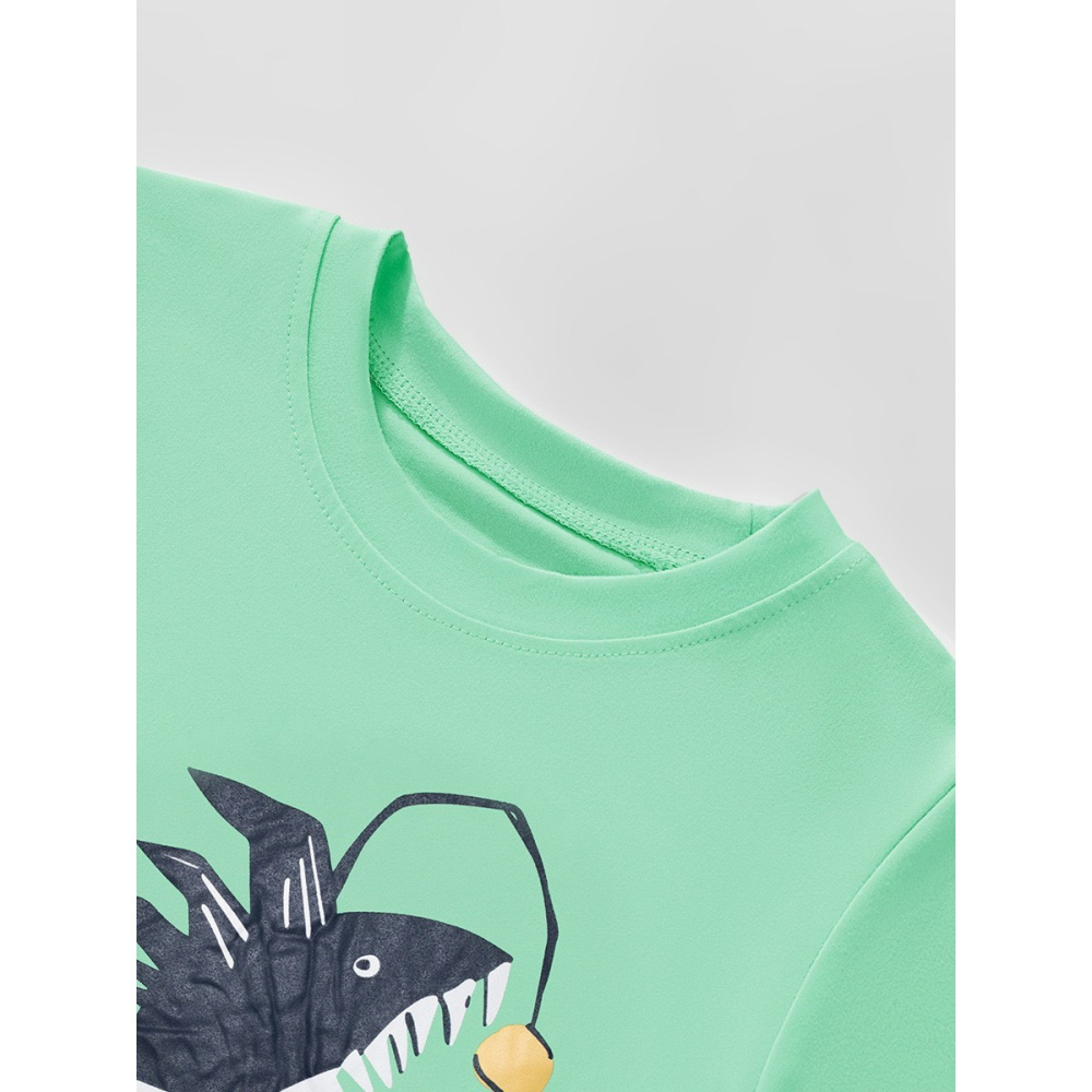 兒童夏季時尚歐美風短袖圓領T恤-卡通貪吃魚(綠)-細節圖4