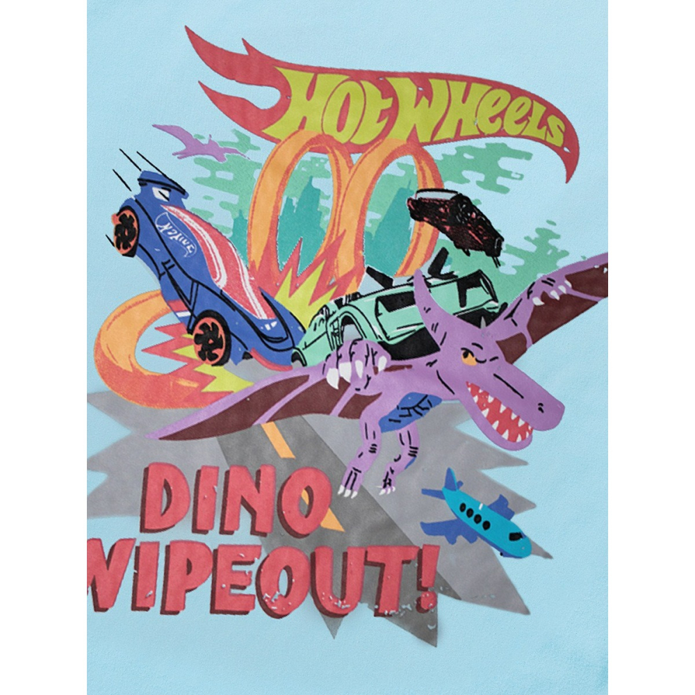 兒童夏季時尚歐美風短袖圓領T恤-卡通恐龍(淺藍)-細節圖3