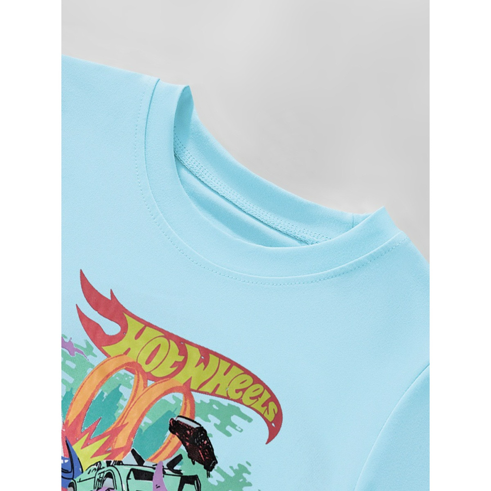 兒童夏季時尚歐美風短袖圓領T恤-卡通恐龍(淺藍)-細節圖4