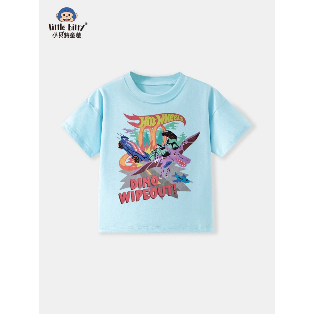 兒童夏季時尚歐美風短袖圓領T恤-卡通恐龍(淺藍)-規格圖5