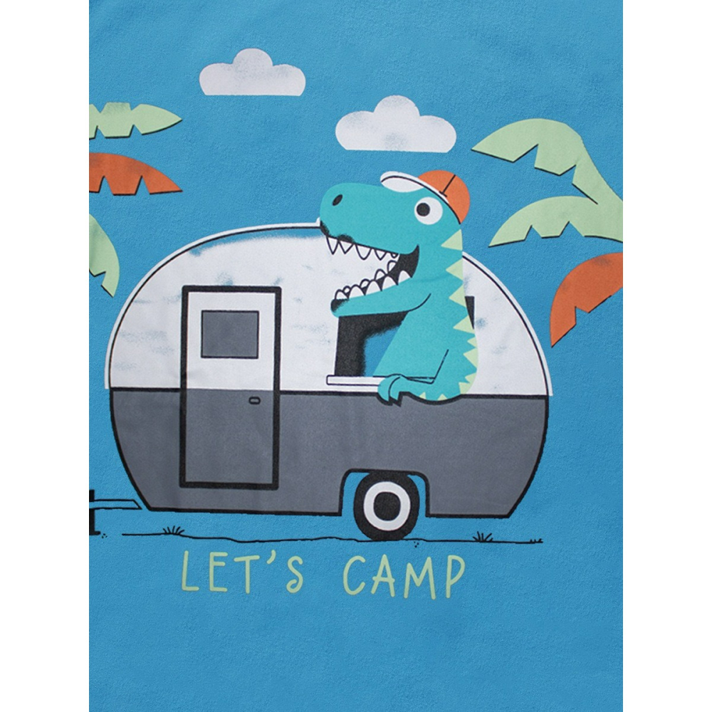 兒童夏季時尚歐美風短袖圓領T恤-卡通動物(水藍)-細節圖3