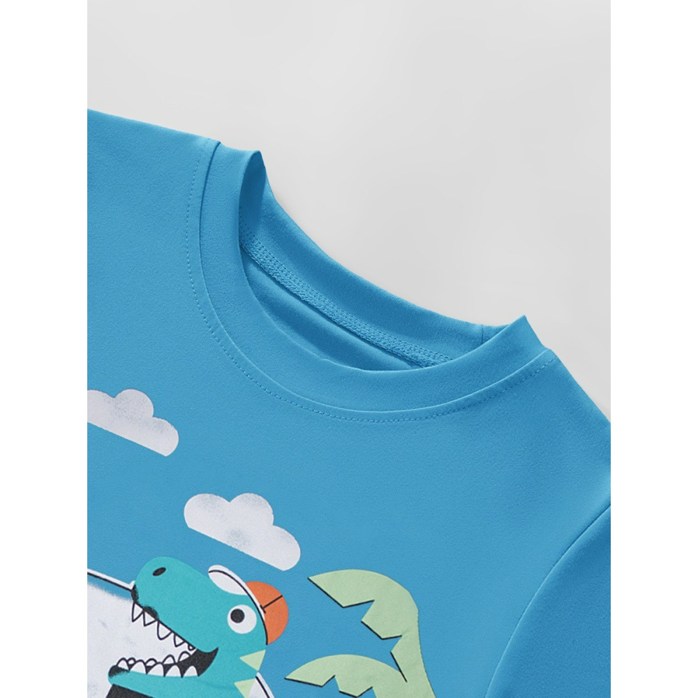 兒童夏季時尚歐美風短袖圓領T恤-卡通動物(水藍)-細節圖4