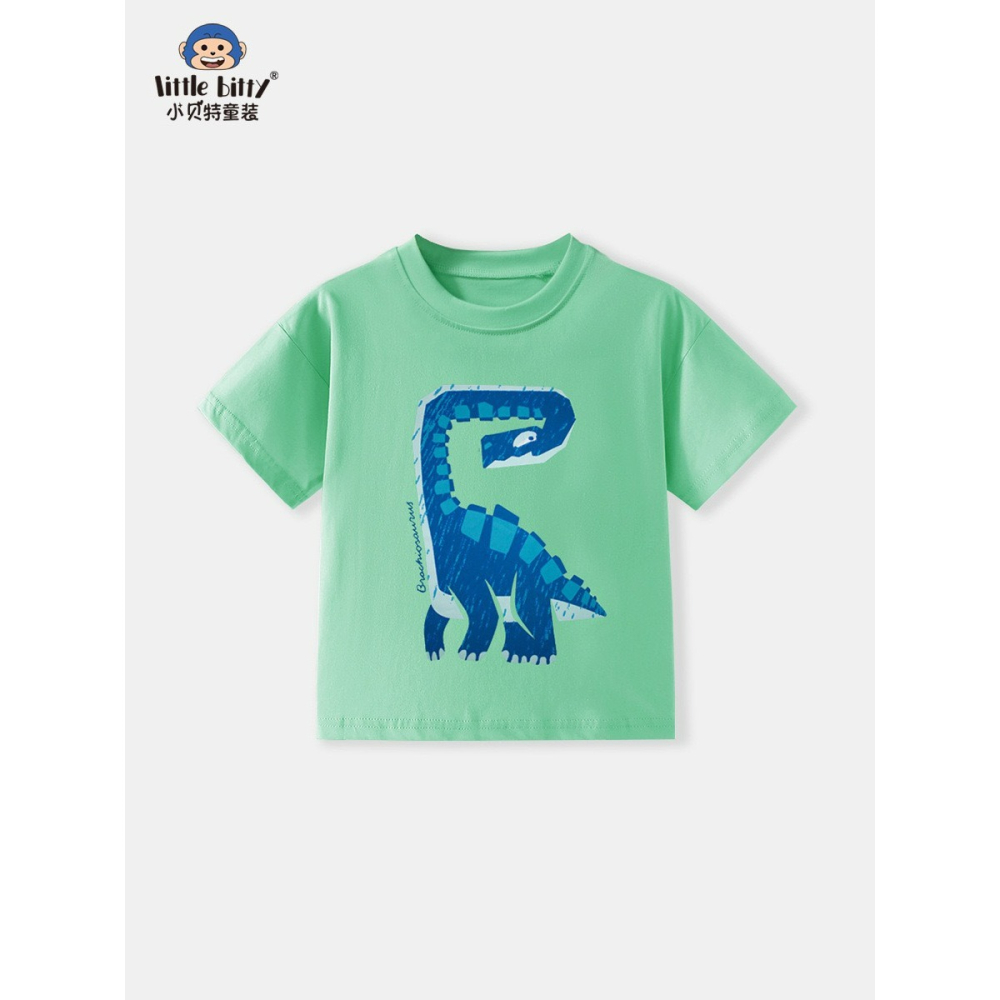 兒童夏季時尚歐美風短袖圓領T恤-卡通恐龍(綠)-細節圖2