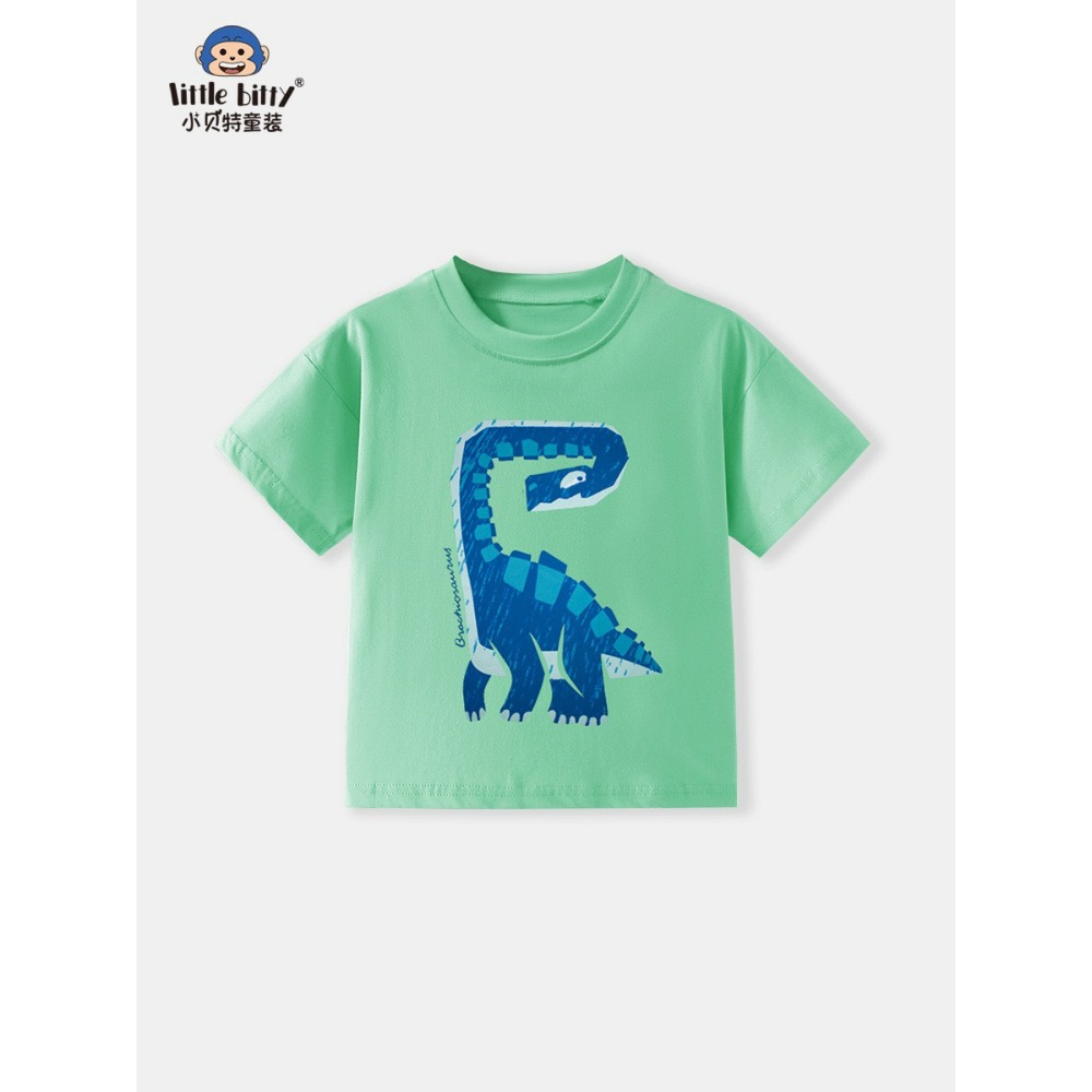 兒童夏季時尚歐美風短袖圓領T恤-卡通恐龍(綠)-規格圖5