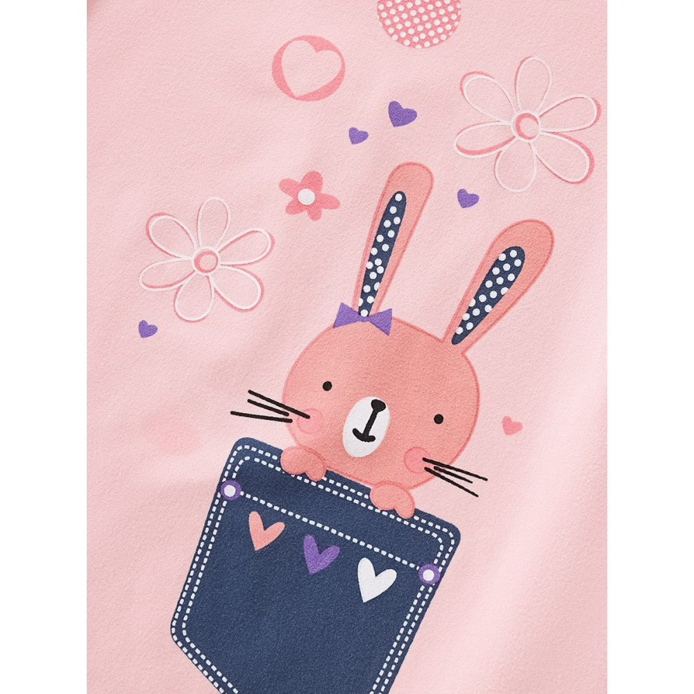 兒童夏季時尚歐美風短袖圓領T恤-兔子花朵-細節圖3