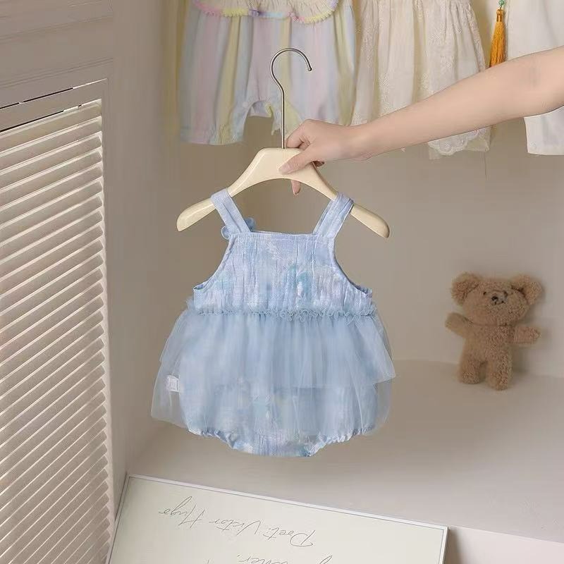 寶寶藍色網紗無袖公主包屁衣-細節圖2