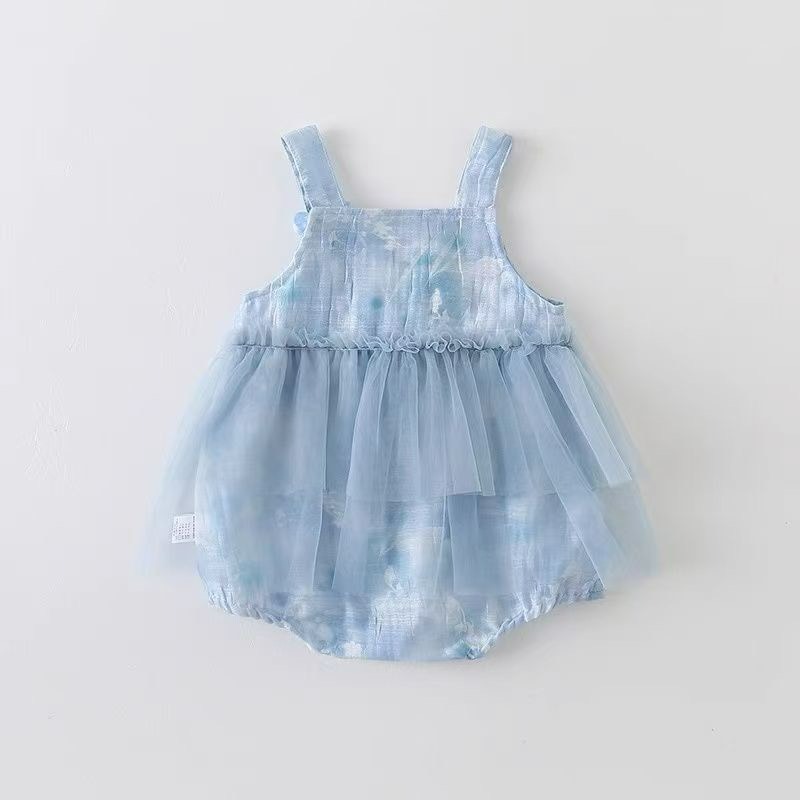 寶寶藍色網紗無袖公主包屁衣-細節圖5