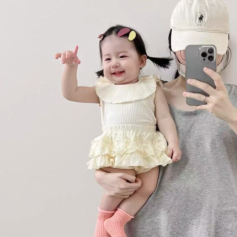 寶寶韓版荷葉無袖背心包屁兩件套-細節圖2