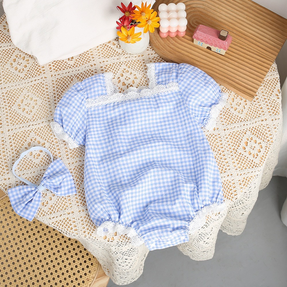 寶寶格紋小公主超甜美包屁衣(附髮帶)-細節圖2