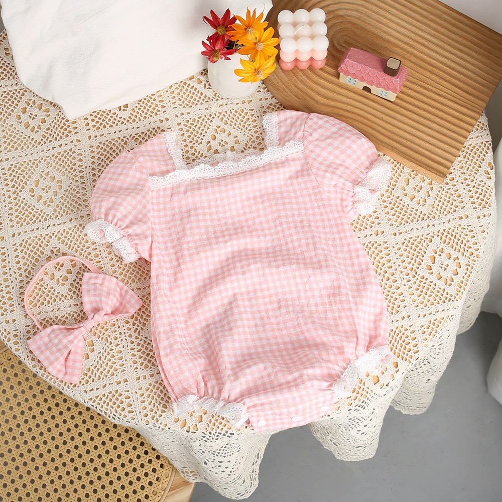 寶寶格紋小公主超甜美包屁衣(附髮帶)-規格圖9