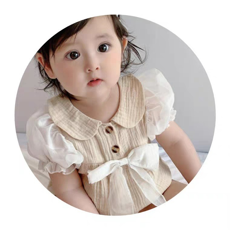 韓版寶寶夏季超仙女寶紗布透氣泡泡袖包屁衣(贈髮帶)-細節圖5