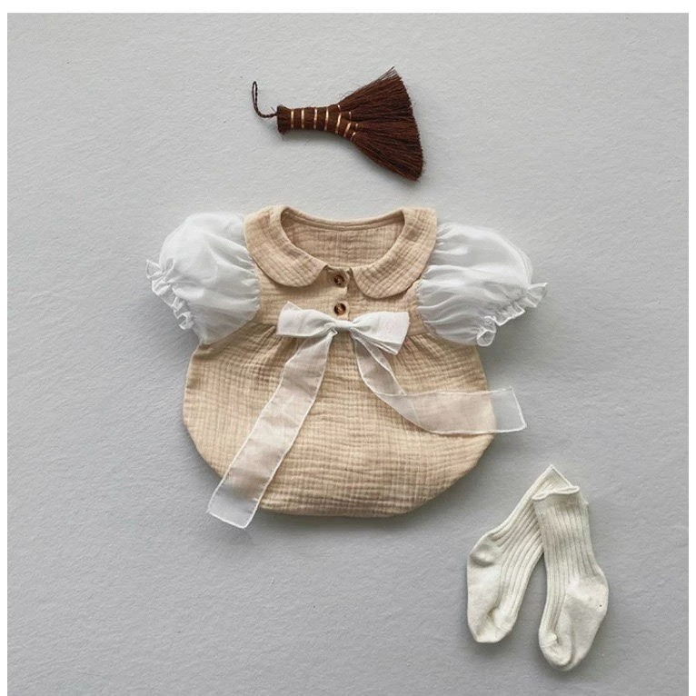 韓版寶寶夏季超仙女寶紗布透氣泡泡袖包屁衣(贈髮帶)-規格圖8